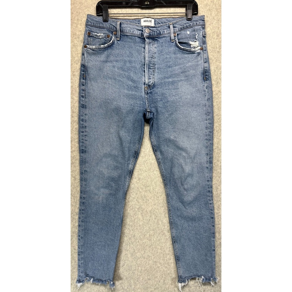 Agolde Womens Skinny Cropped‎ Jeans Blue Nico High Rise Button Fly Raw Hem 30